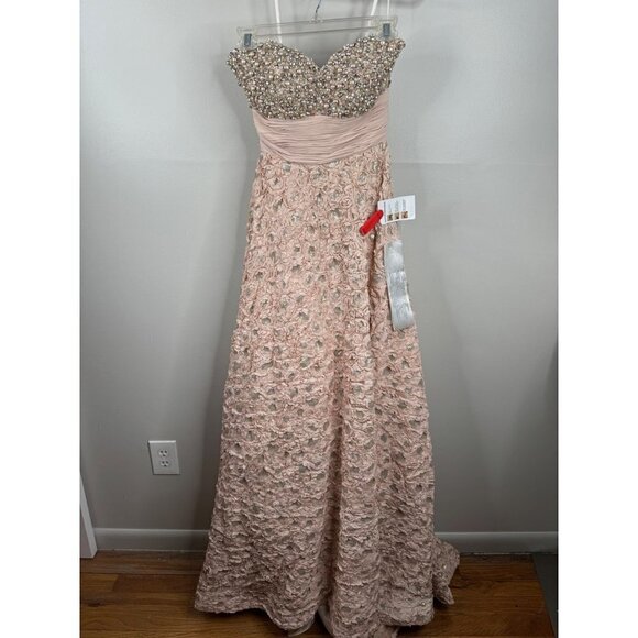Mac Duggal Embellished Ballgown Rosette Floral Strapless in Champagne NEW Size 0 - Picture 7 of 13